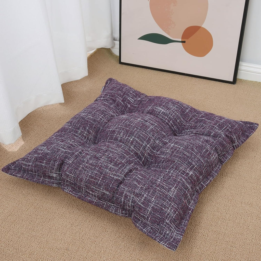 SINSOSSO Large Floor Pillow 22", Thickened Bite-Size Memory Foam Square Non-Slip Cushion for Office Back Support/Indoor Yoga/Chair Seat, Fashionable Color-Blocked Fabric & Washable, Purple, 1 PCS