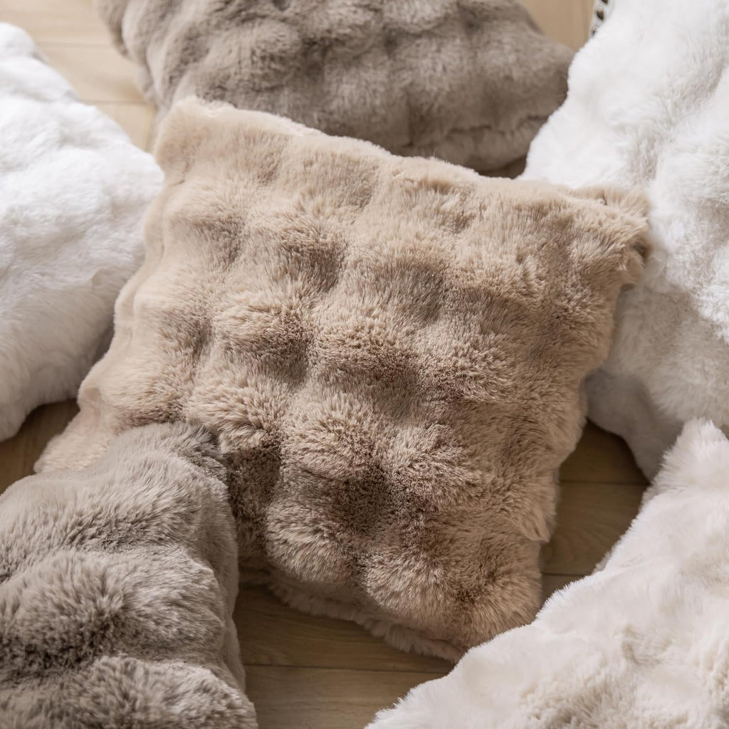 Pack of 2 Thick Plush Throw Pillow Covers Fluffy Wave Faux Fur Decorative Cushion Covers Soft Wool Pillowcase for Sofa Couch Livingroom 24x24 Inch Camel