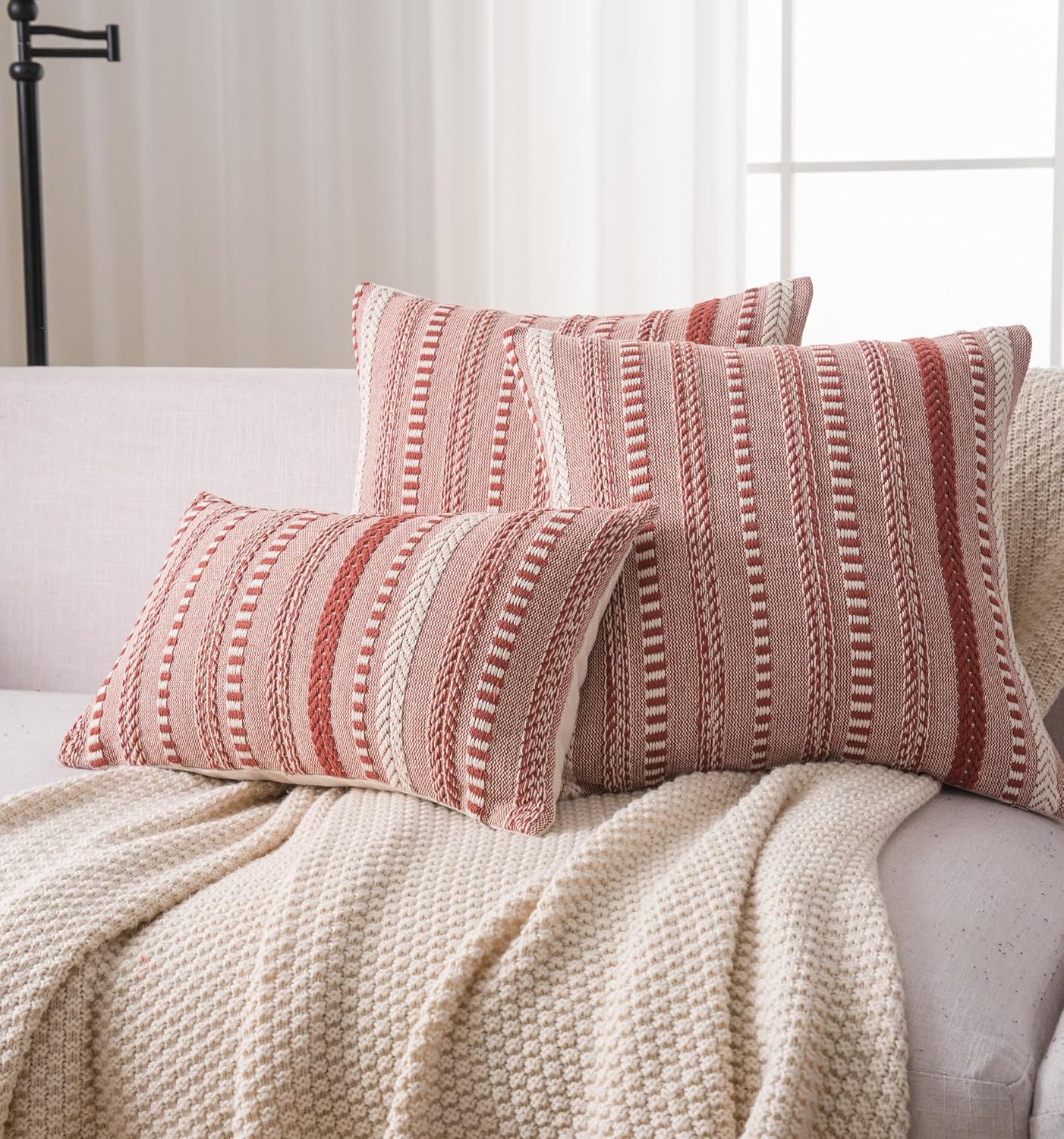 Boho Throw Pillow Covers 12x20 Inch Set of 2, Farmhouse Decorative Couch Pillow Cases, Rust Accent Pillows of Bed, Sofa Bedroom Living Room Home Decor Cushion Cover