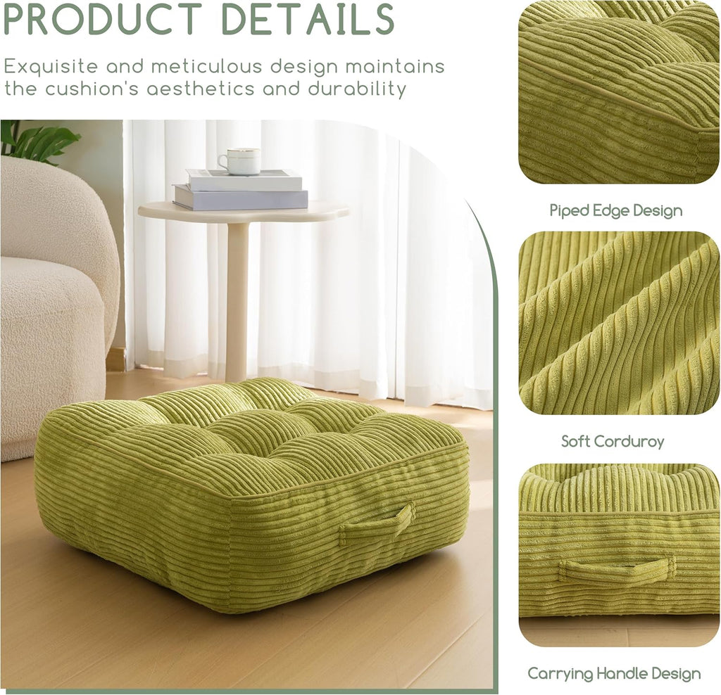 8" Washable Floor Pillow Cushion for Adults, Meditation Cushion Pillow, Large Square Floor Sitting, Removable Tufted Corduroy Cover, for Tatami Living Room or Yoga, 22x22 Inch, Machine Washable