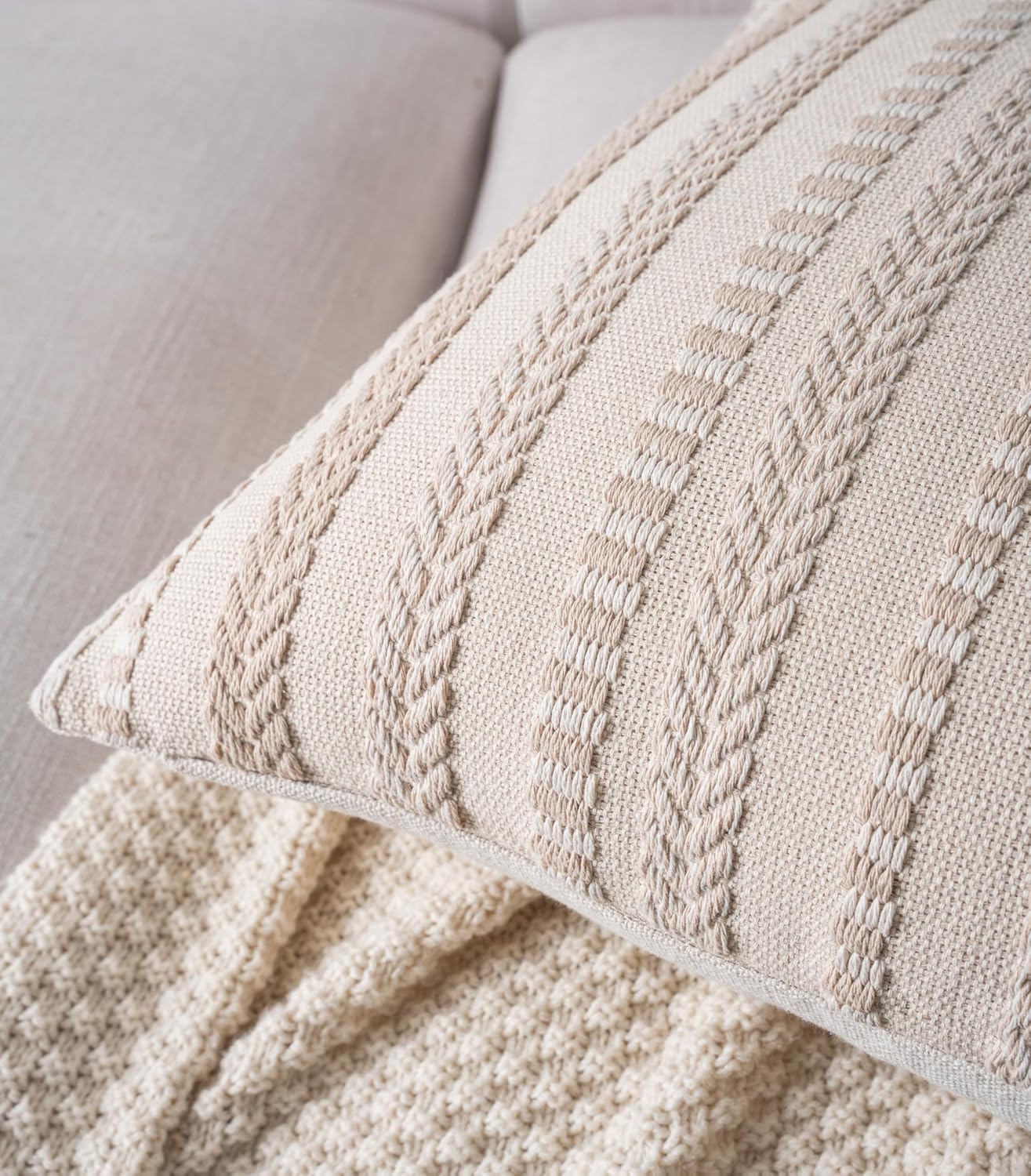 Boho Lumbar Pillow Covers 14x36 Long, Farmhouse Decorative Couch Pillow Cases, Beige Accent Pillows of Bed, Sofa Bedroom Living Room Home Decor Cushion Cover, Pack of 1