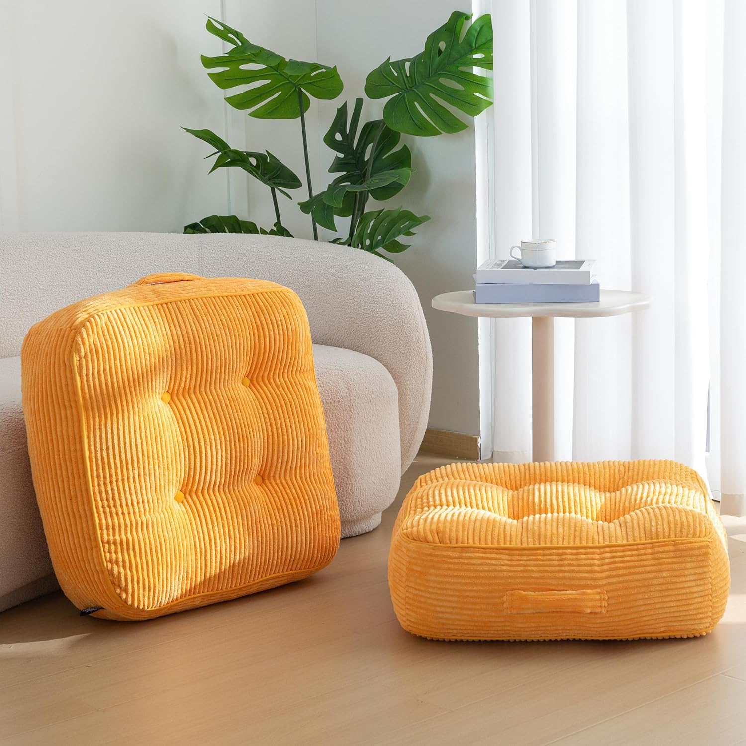 8" Washable Floor Pillow Cushion for Adults, Meditation Cushion Pillow, Large Square Floor Sitting, Removable Tufted Corduroy Cover, for Tatami Living Room or Yoga, 22x22 Inch, 2Pack, Machine Washable