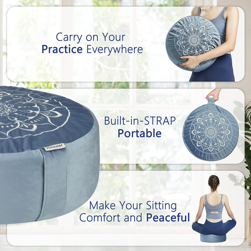 Hihealer Meditation Cushion, Traditional Tibetan Meditation Pillow Velvet Cover - Large Floor Cushion Seating for Adults - Yoga Buckwheat Bolster for Women、Moms