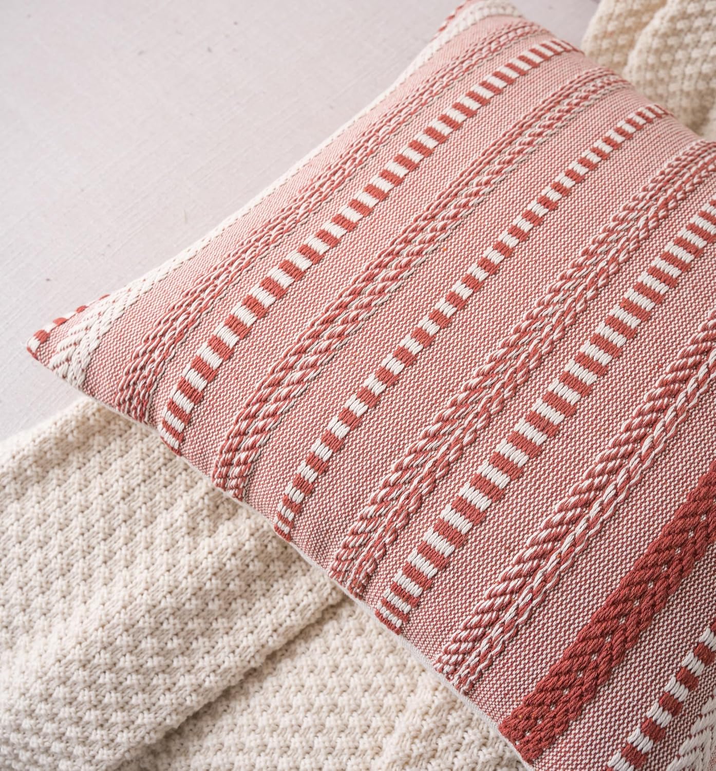 Boho Fall Throw Pillow Covers 18x18 Inch Set of 2, Farmhouse Decorative Couch Pillow Cases, Rust Accent Pillows of Bed, Sofa Bedroom Living Room Home Decor Cushion Cover