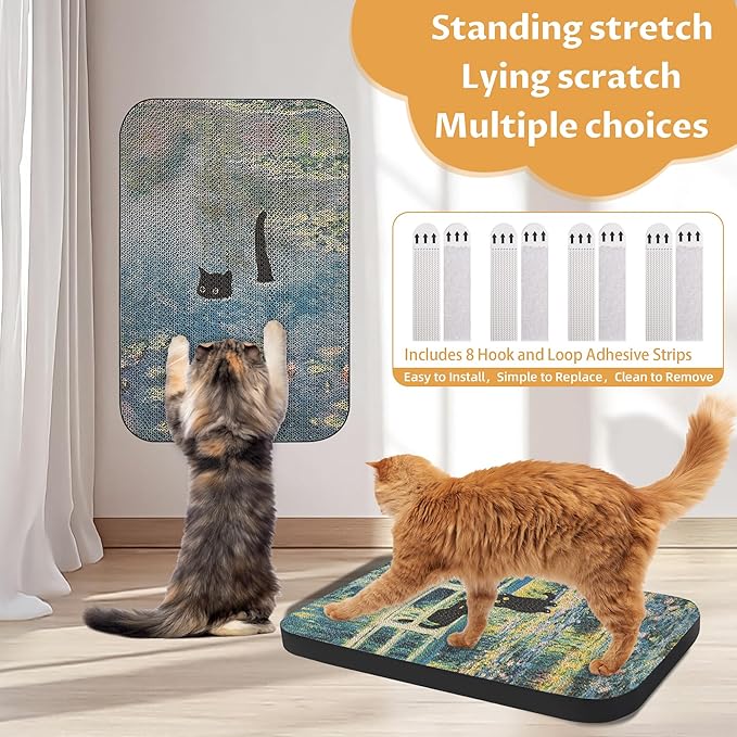 2 Pack Art Cat Scratcher, Wall-Mountable Cat Scratch Pad, Wall Cat Scratcher 16.7x11x1 Inch Cat Scratching Board for Indoor Cats Toy(Pond & Bridge)