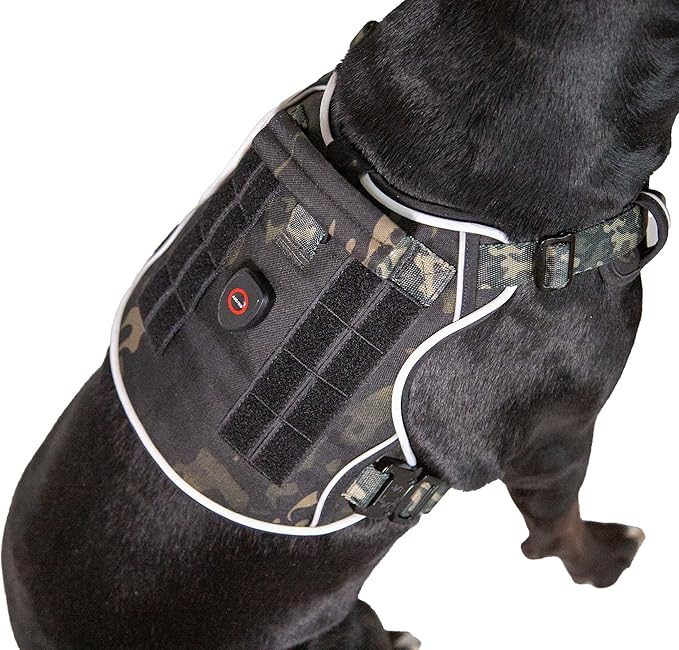 Ragnarok Multicam Black Tactical Dog Harness with LED Light, MOLLE Panels, Durable Luxury Vets, Service Dog Vest Small, Medium, XL, XXL Dogs
