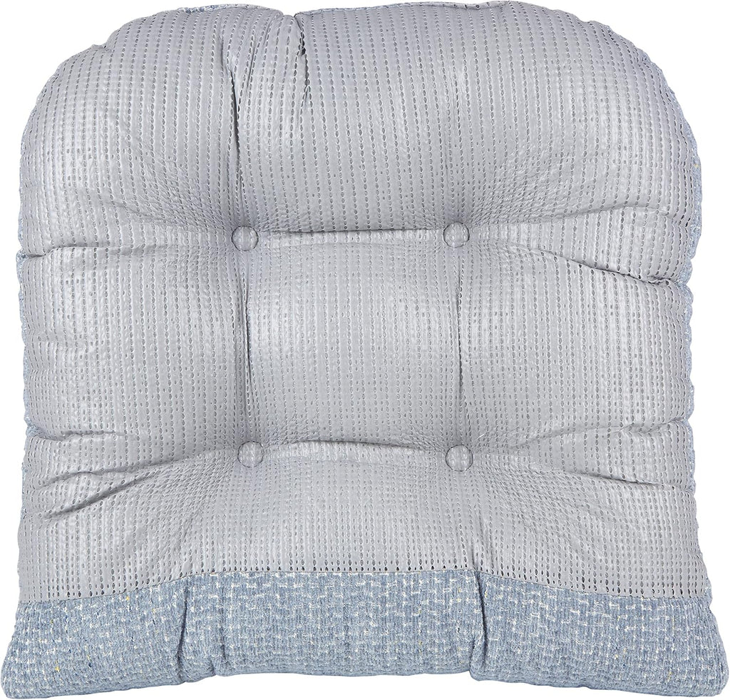Klear Vu Omega Non-Slip Rocking Chair Cushion Set, Assembled in USA, Thick Padding & Tufted Design, Includes Seat Pad & Back Pillow with Ties, 17x17 Inches, 2-Piece Set, Tyson Delft Blue