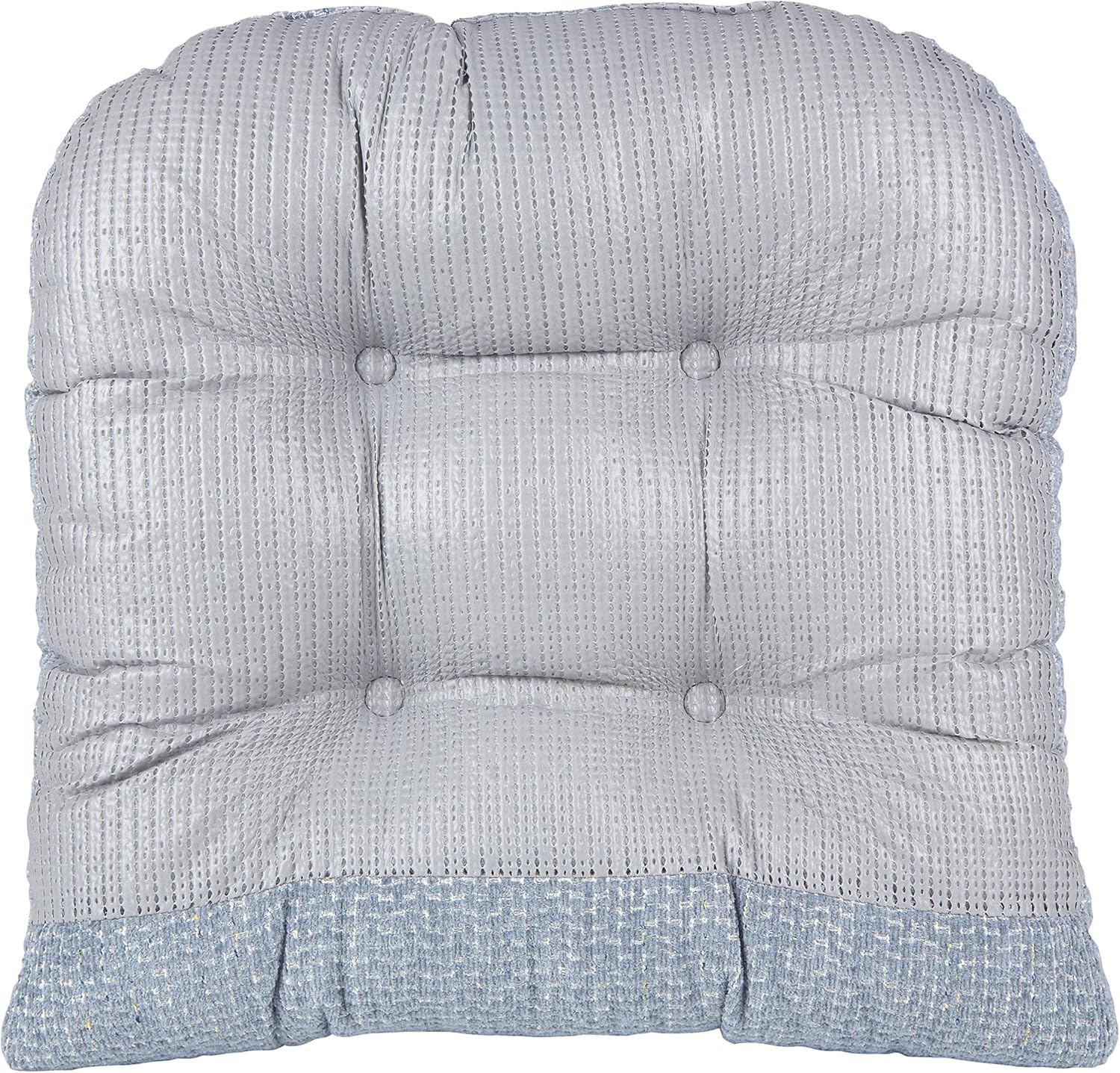 Klear Vu Omega Non-Slip Rocking Chair Cushion Set, Assembled in USA, Thick Padding & Tufted Design, Includes Seat Pad & Back Pillow with Ties, 17x17 Inches, 2-Piece Set, Tyson Delft Blue