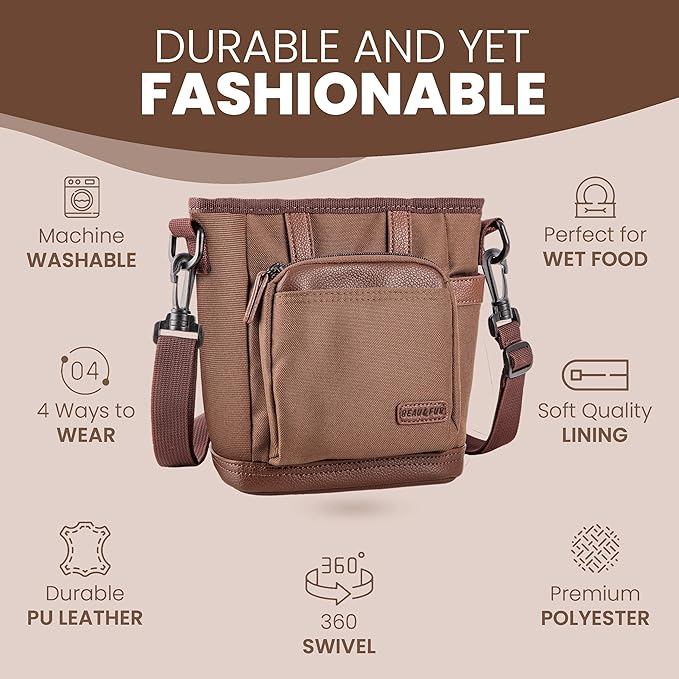 BEAU&FUR Large Dog Treat Pouch with Clicker for Training – 4 Cup Capacity, Built-In Poop Bag Dispenser, Expandable Pocket, Metal Buckle, Large Back Pocket, Ideal for Walks and Training – Dark Brown