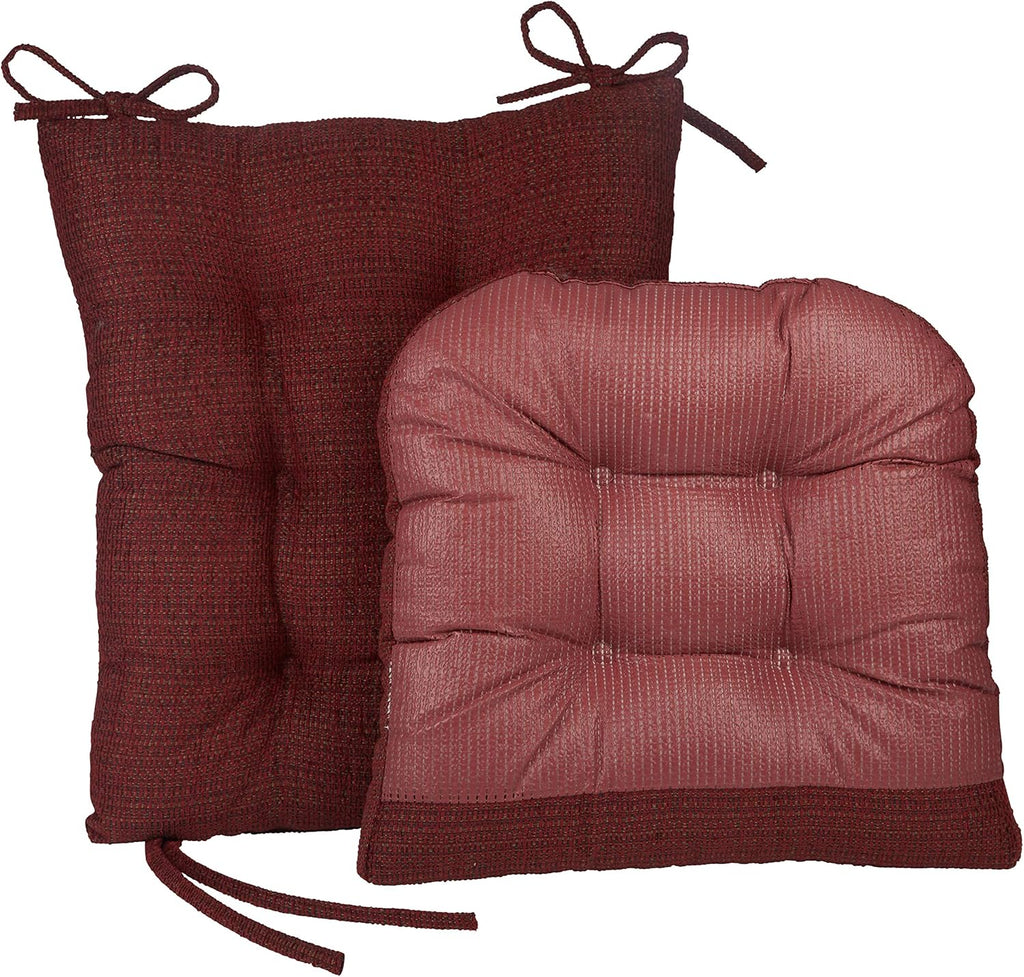 Klear Vu Omega Non-Slip Rocking Chair Cushion Set, Assembled in USA, Thick Padding & Tufted Design, Includes Seat Pad & Back Pillow with Ties, 17x17 Inches, 2-Piece Set, Tyson Red