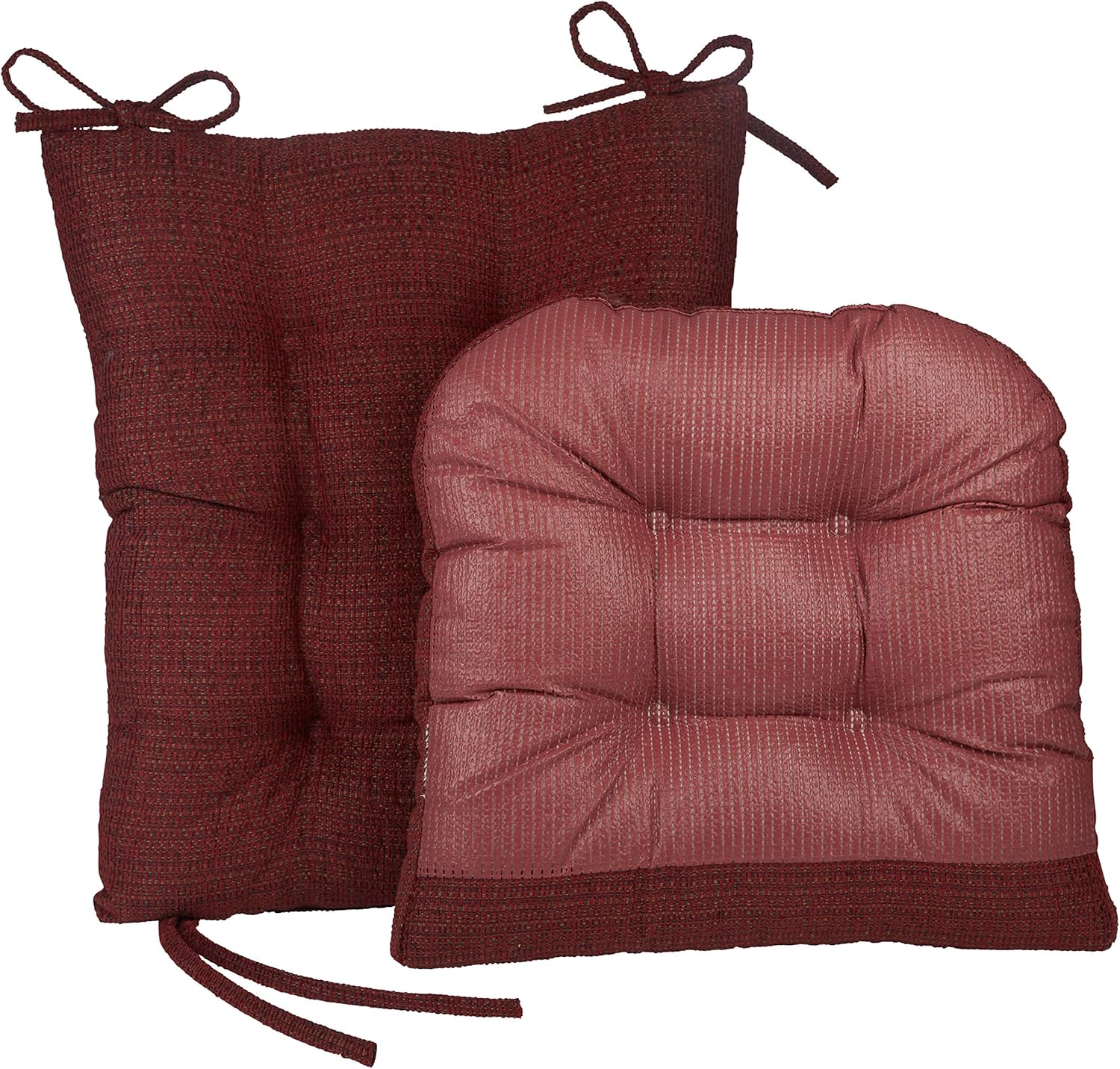 Klear Vu Omega Non-Slip Rocking Chair Cushion Set, Assembled in USA, Thick Padding & Tufted Design, Includes Seat Pad & Back Pillow with Ties, 17x17 Inches, 2-Piece Set, Tyson Red