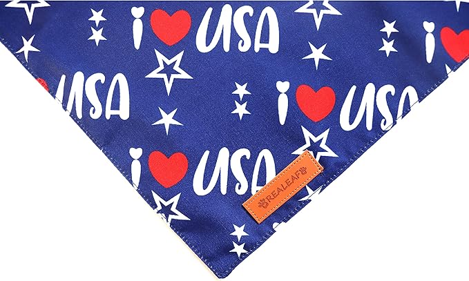 Realeaf 4th of July Bandanas 2 Pack, Triangle Reversible American Flag Pet Patriotic Scarf for Boy and Girl, Premium Durable Fabric, USA Bandana for Medium and Large Dogs (Large)