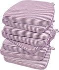 AAAAAcessories D-Shaped Chair Cushions, 2" Thick Dining Chair Pads with Ties and Removable, Machine-Washable Cover, 17" x 16", Set of 8, Pinstripe Red