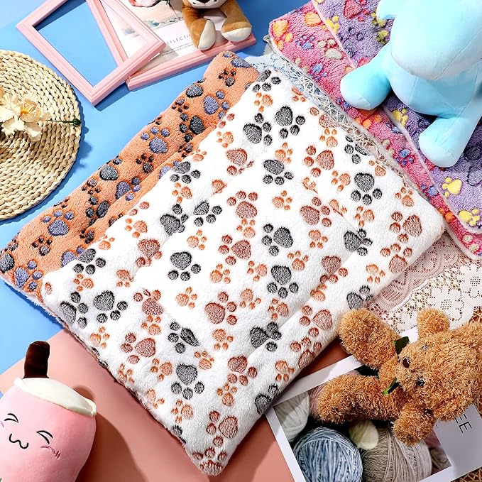 4 Pack Ultra Soft Dog Cat Bed Mat with Cute Prints Reversible Fleece Dog Crate Kennel Pad Cozy Washable Thickened Hamster Guinea Pig Pet Bed Mat for Small Animals(21 x 14 Inches,Vivid Color)