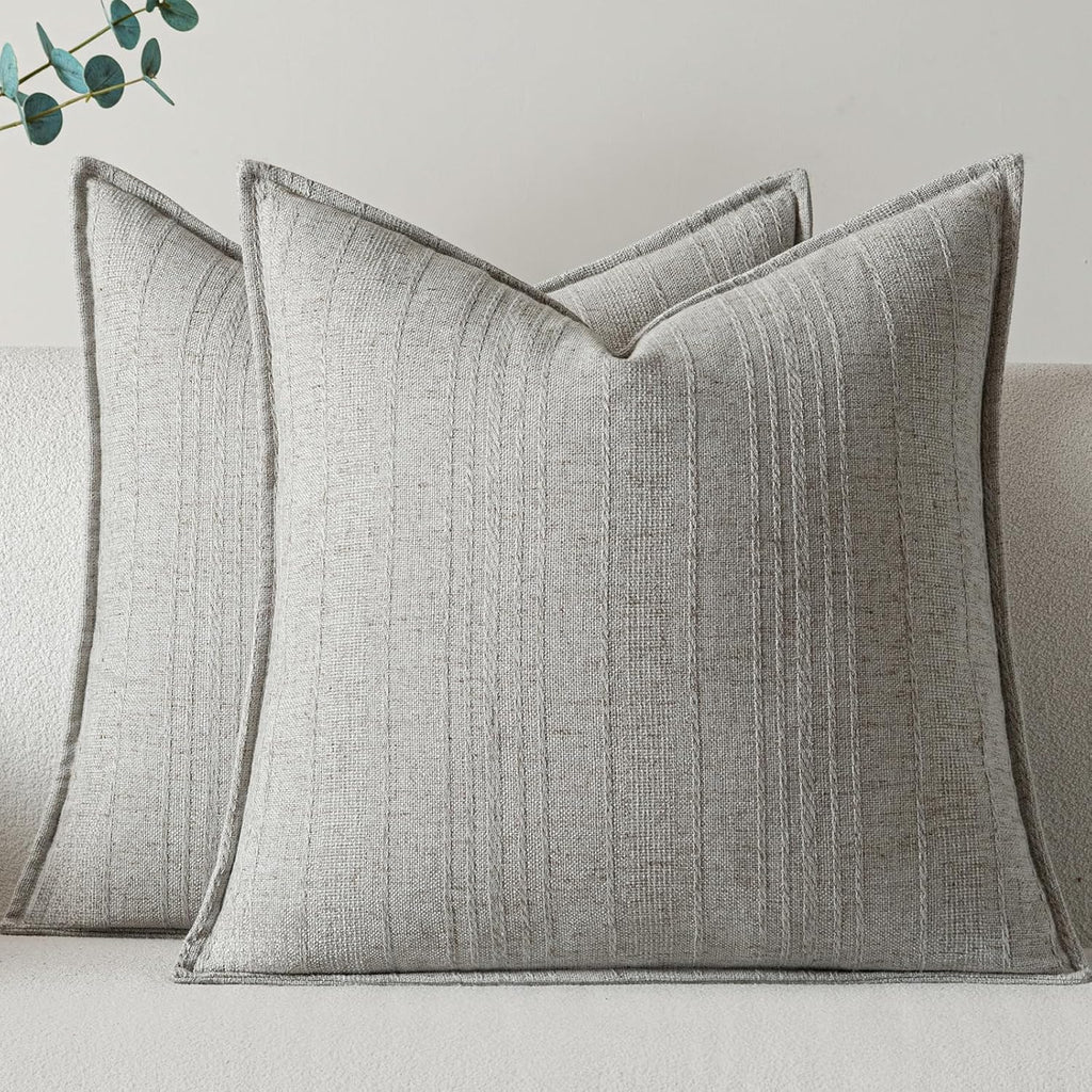 a moment Linen Pillow Covers Set of 2,Boho Farmhouse Throw Pillowcases Neutral Textured Decorative Covers for Couch Sofa, Soft Linen Blend Accent Case Cushion Living Room Home Decor 24"x24"Light Grey