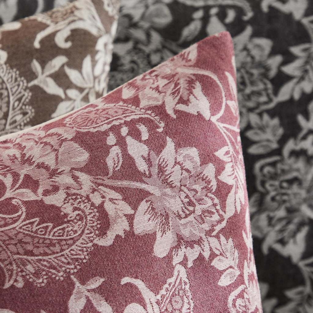 Floral Jacquard Throw Pillow Covers Set of 2, Background/Burgundy 20x20 Inch, Farmhouse Decorative Cotton Burgundy Cushion Covers for Sofa Bed Living Room Home Decor ﻿