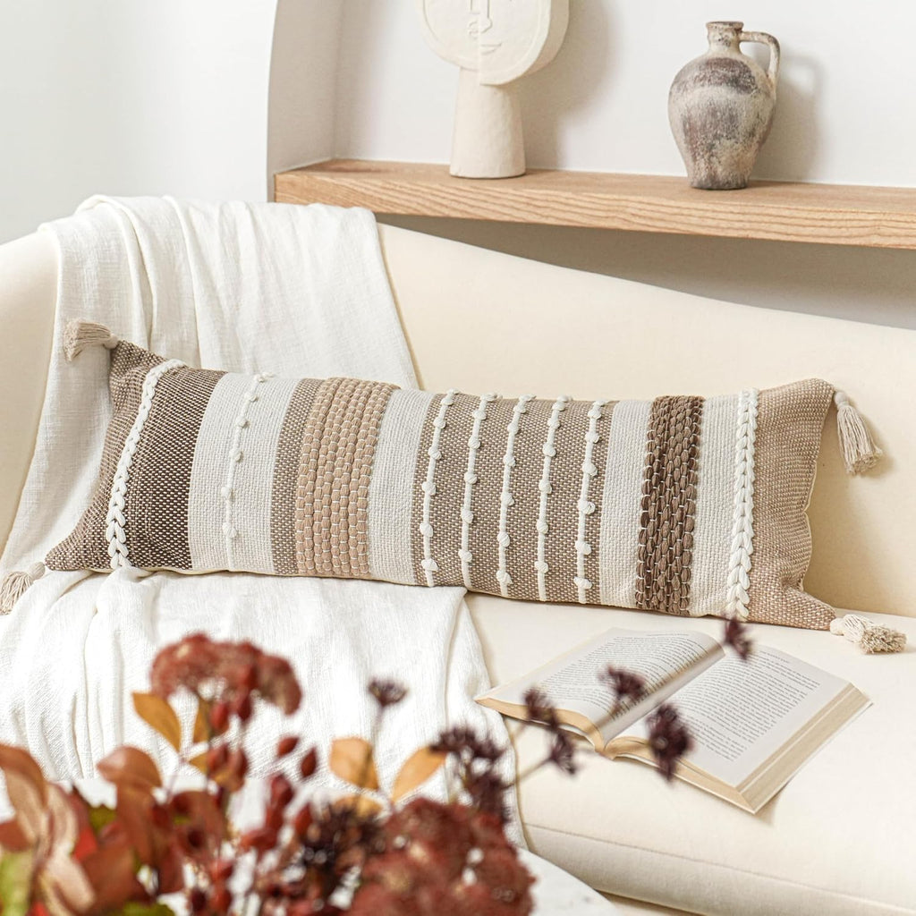 BlissBlush Brown Decorative Lumbar Pillow Cover 14x36 Boho Long Body Pillow for Bed Farmhouse Lumbar Throw Pillow for Couch Modern Accent Textured Throw Pillowcase