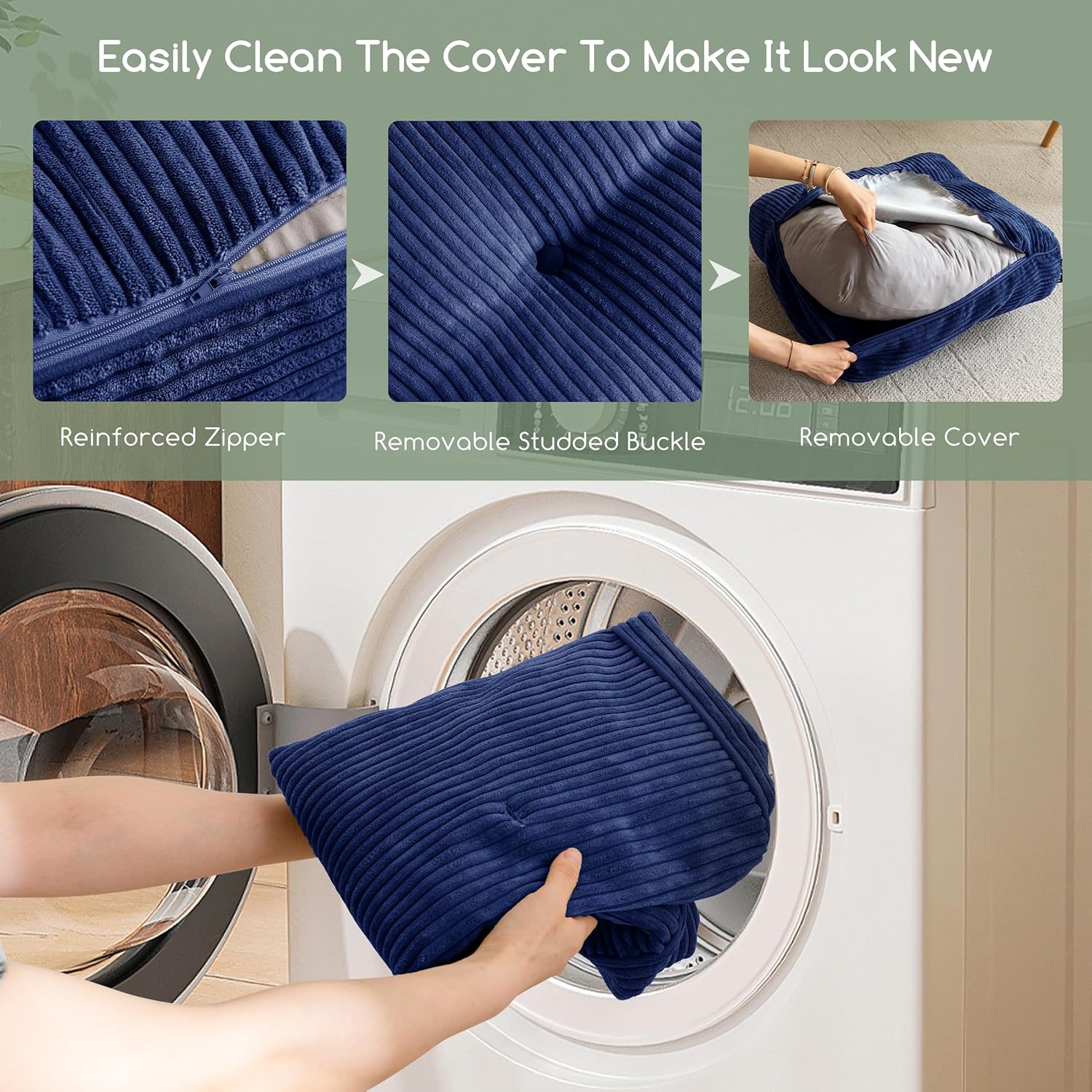 6" Washable Floor Pillow Cushion for Adults, Meditation Cushion Pillow, Large Square Floor Sitting, Removable Tufted Corduroy Cover, for Tatami Living Room or Yoga, 22x22 Inch, 2Pack, Machine Washable