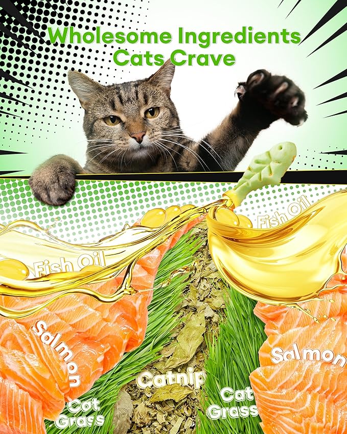 17.63oz Cat Grass Treats for Hairball Control – Natural Chicken & Cat Grass & Catnip Biscuits, Low-Calorie Healthy Snacks for Indoor Cats, Digestive & Dental Care