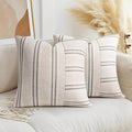 AELS 18x18 Decorative Farmhouse Linen Throw Pillow Covers, Boho Textured Pillow Case, Set of 2, Beige with White & Black Stripe Patchwork Cushion Cover for Sofa Couch Living Room (Cover ONLY)