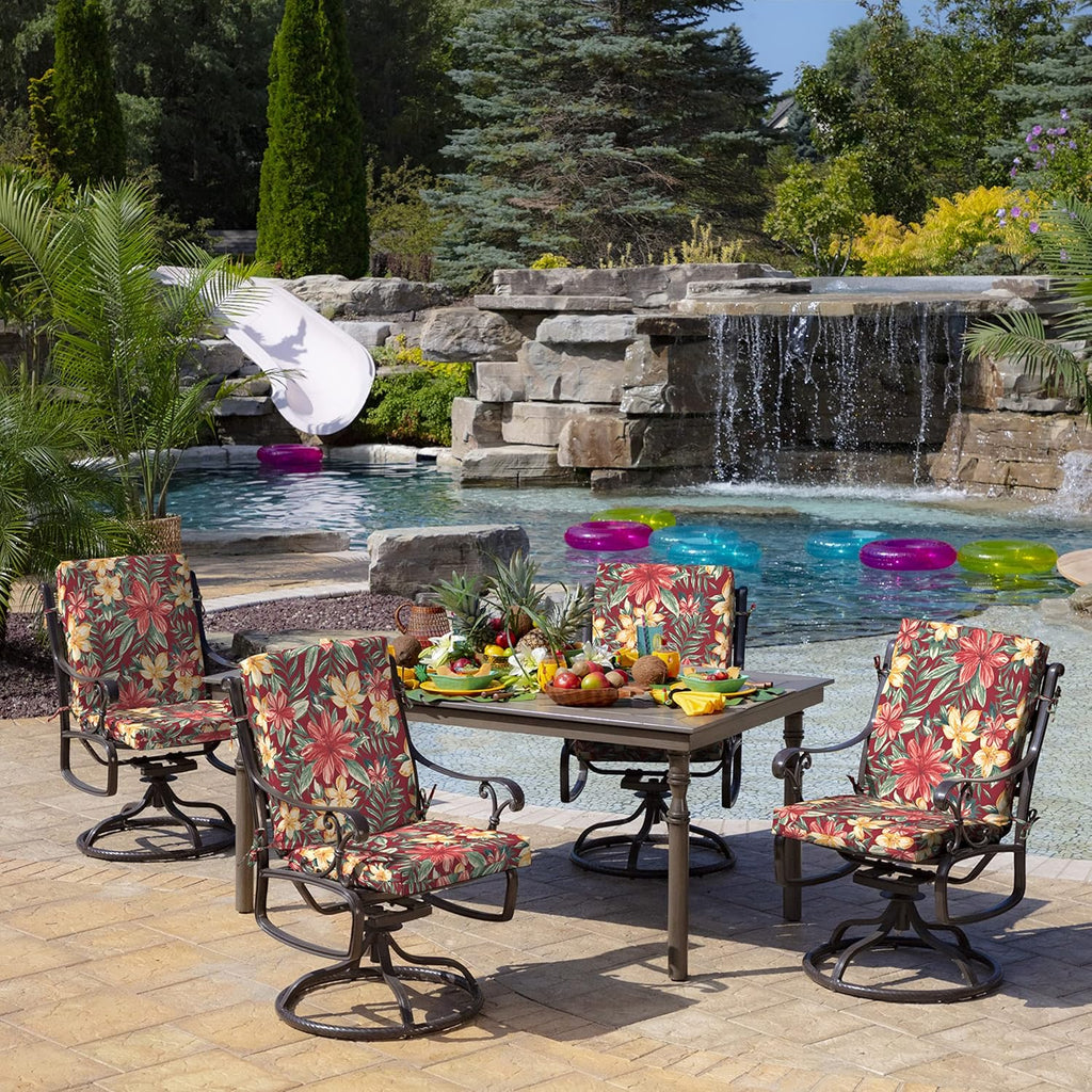 Arden Outdoor Midback Chair Cushion, 18 x 16.5, Rain-Proof, Fade Resistant Ruby Clarissa