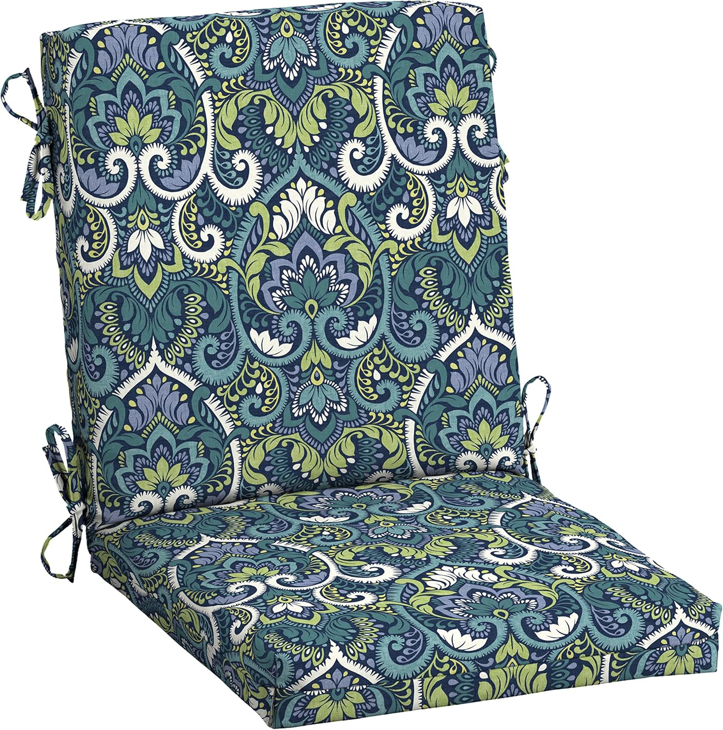 ARDEN Outdoor Midback Chair Cushion, 18 x 16.5, Water Repellent, Fade Resistant 18 x 16.5, Sapphire Aurora Blue Damask