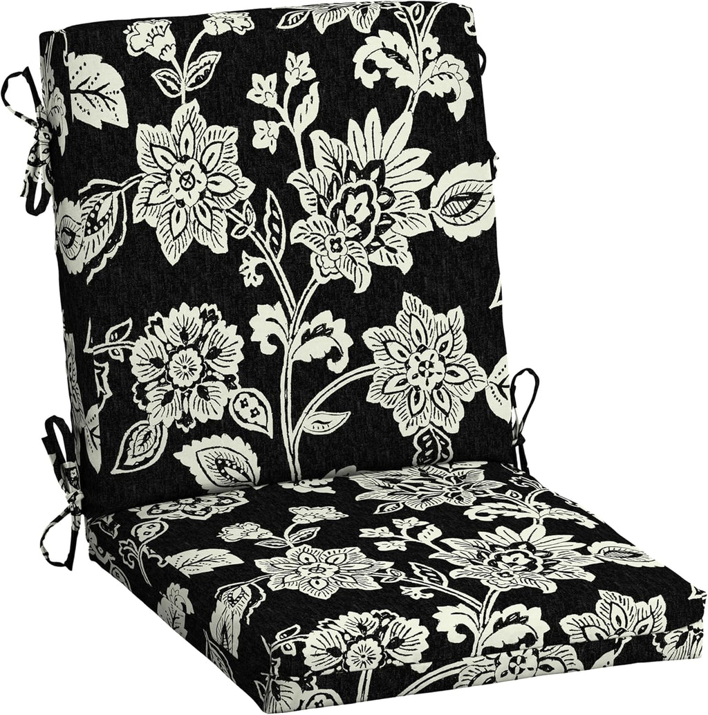 Arden Outdoor Midback Chair Cushion, 18 x 16.5, Rain-Proof, Fade Resistant Ashland Black Jacobean