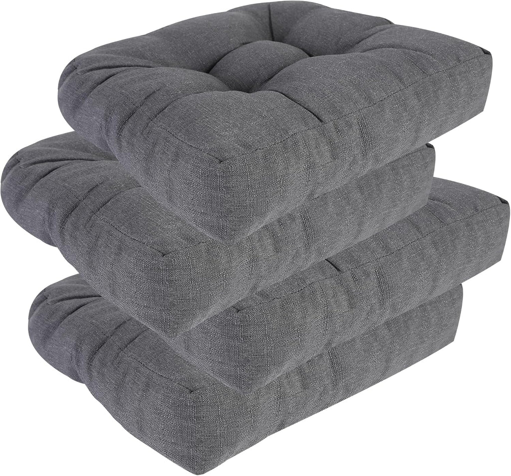 RACE LEAF 4 Pack Patio Chair Cushions 17x17 Inch, Waterproof Memory Foam Cushions with Tufted Cover and Non-Slip Base for Patio Furniture (Gray)
