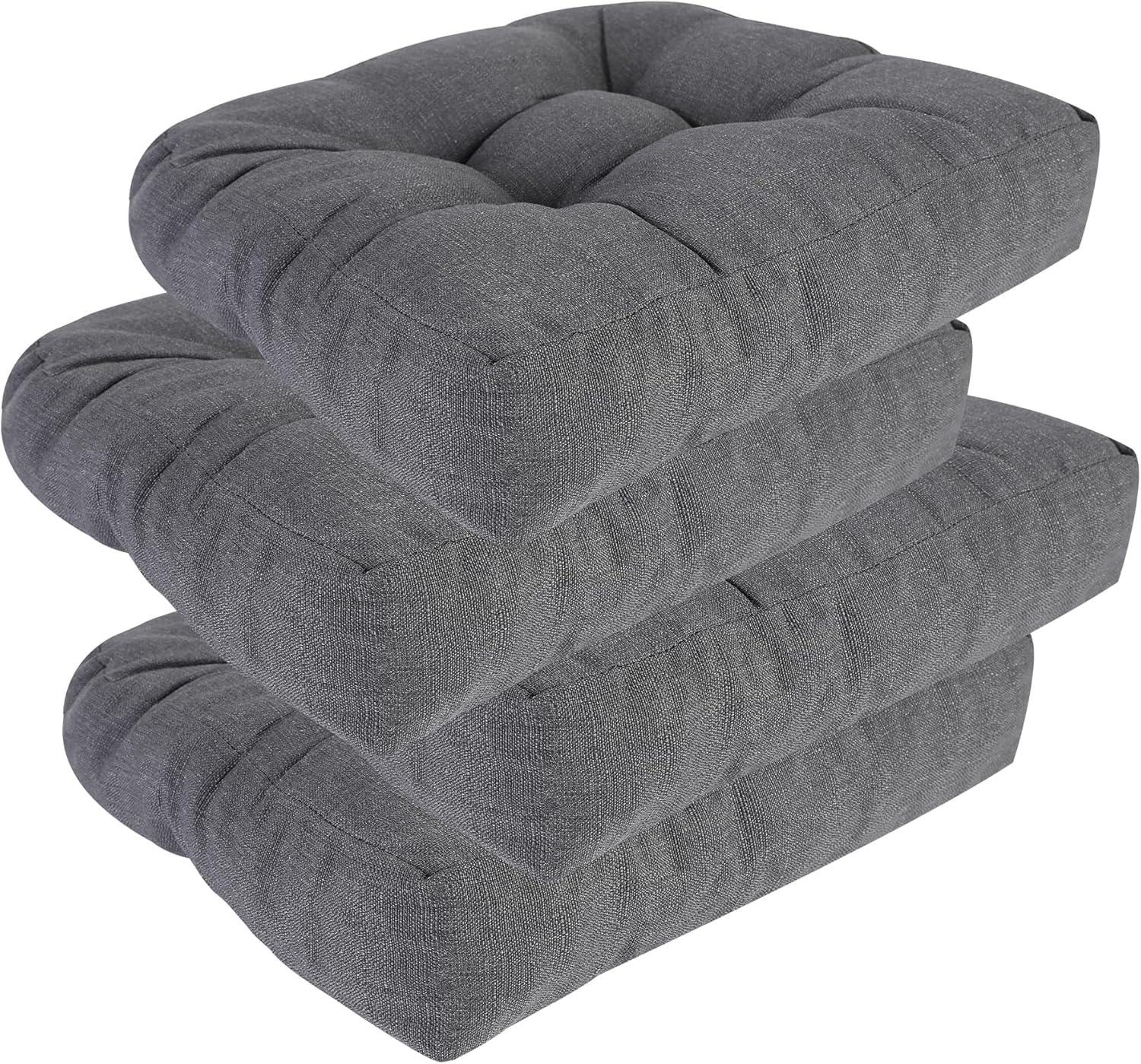 RACE LEAF 4 Pack Patio Chair Cushions 17x17 Inch, Waterproof Memory Foam Cushions with Tufted Cover and Non-Slip Base for Patio Furniture (Gray)