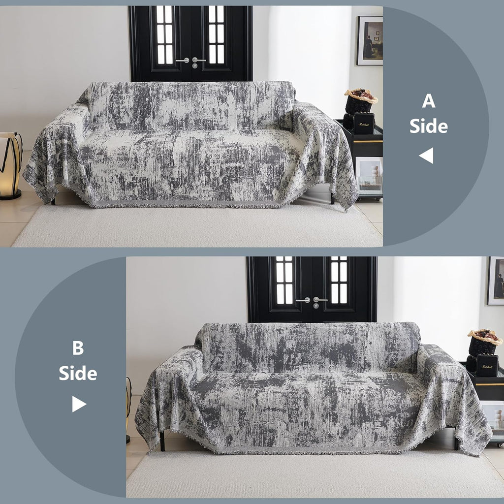 MYSKY HOME Boho Couch Cover for Dogs Washable Deep Grey Abstract Couch Sofa Protector for Loveseat Sofa Pets Friendly Chenille Geometric Sofa Covers Soft Durable Farmhouse Sofa Slipcovers, 91" X118"