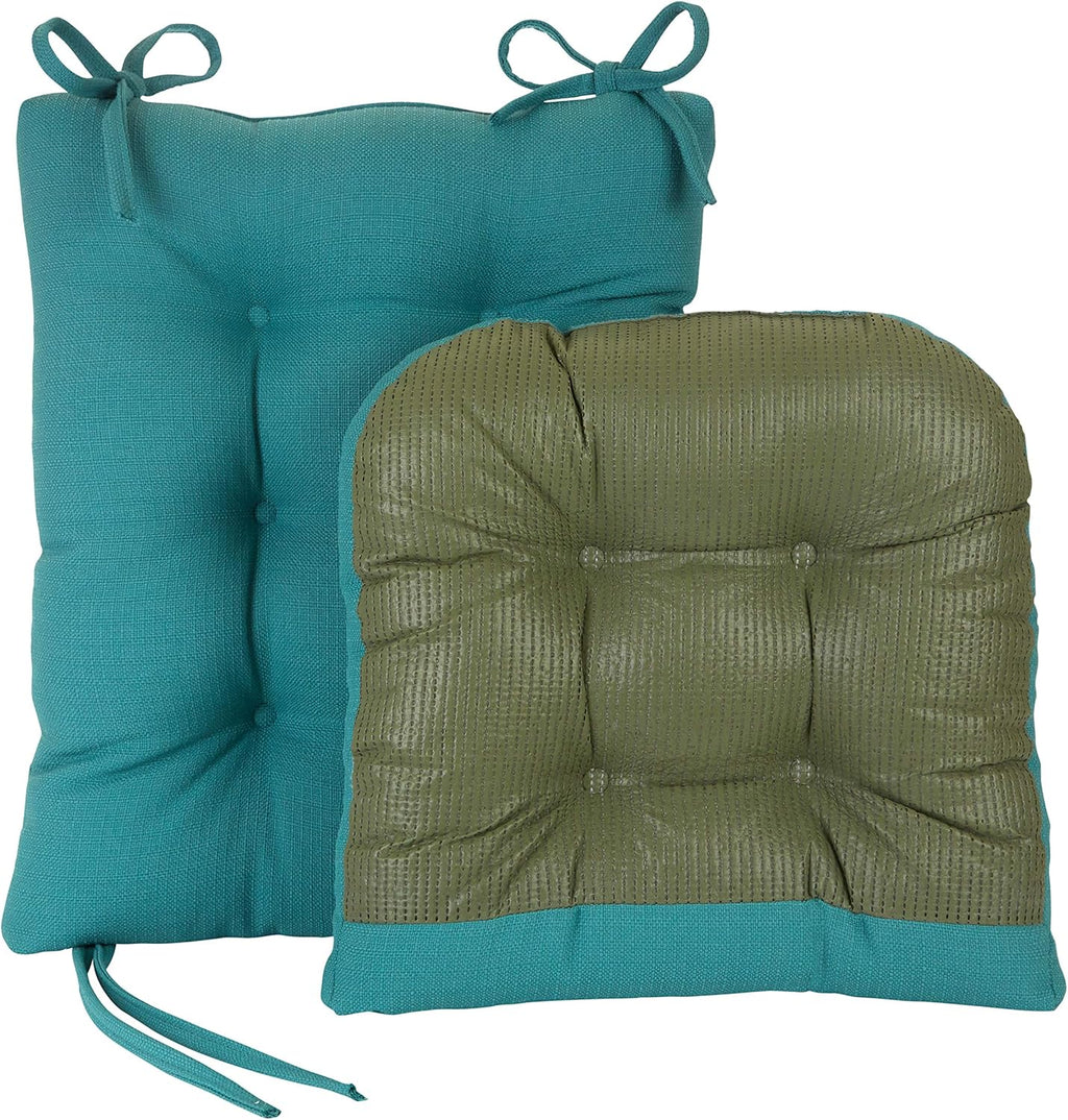 Klear Vu Omega Non-Slip Rocking Chair Cushion Set, Assembled in USA, Thick Padding & Tufted Design, Includes Seat Pad & Back Pillow with Ties, 17x17 Inches, 2-Piece Set, Solid Teal