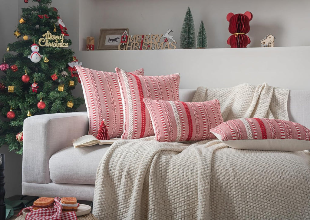 Christmas Pillow Covers 22x22 Inch Set of 2, Farmhouse Boho Christmas Decorative Couch Pillow Cases, Navy Blue Accent Pillows of Bed, Sofa Bedroom Living Room Home Decor Cushion Cove