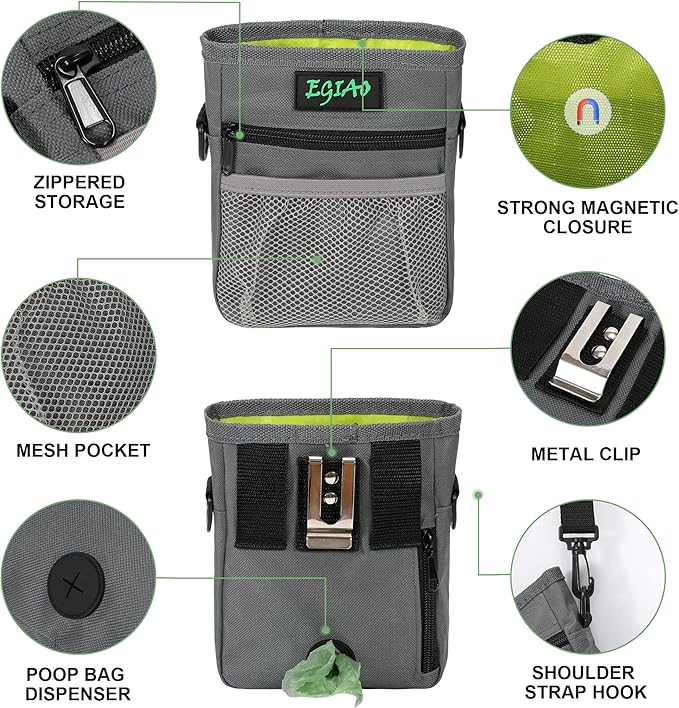Dog Treat Pouch 2.0, Strong Magnetic Closure, Poop Bag Dispenser (Including Collapsible Dog Bowl, Training Clicker, Poop Bags)