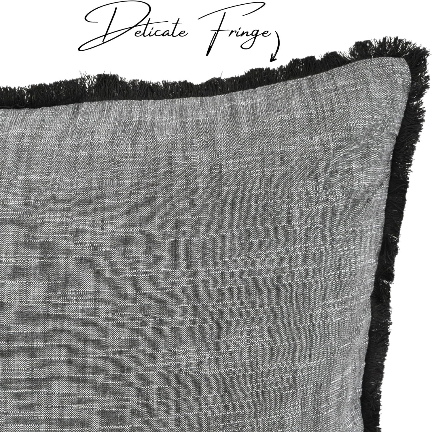 18×18 Grey Textured Cotton Throw Pillow Covers with Decorative Fringe Boho Farmhouse Cushion Cover with Tassels Linen Like Accent Pillowcases for Bed Couch Chair Sofa Living Room, Set of 2