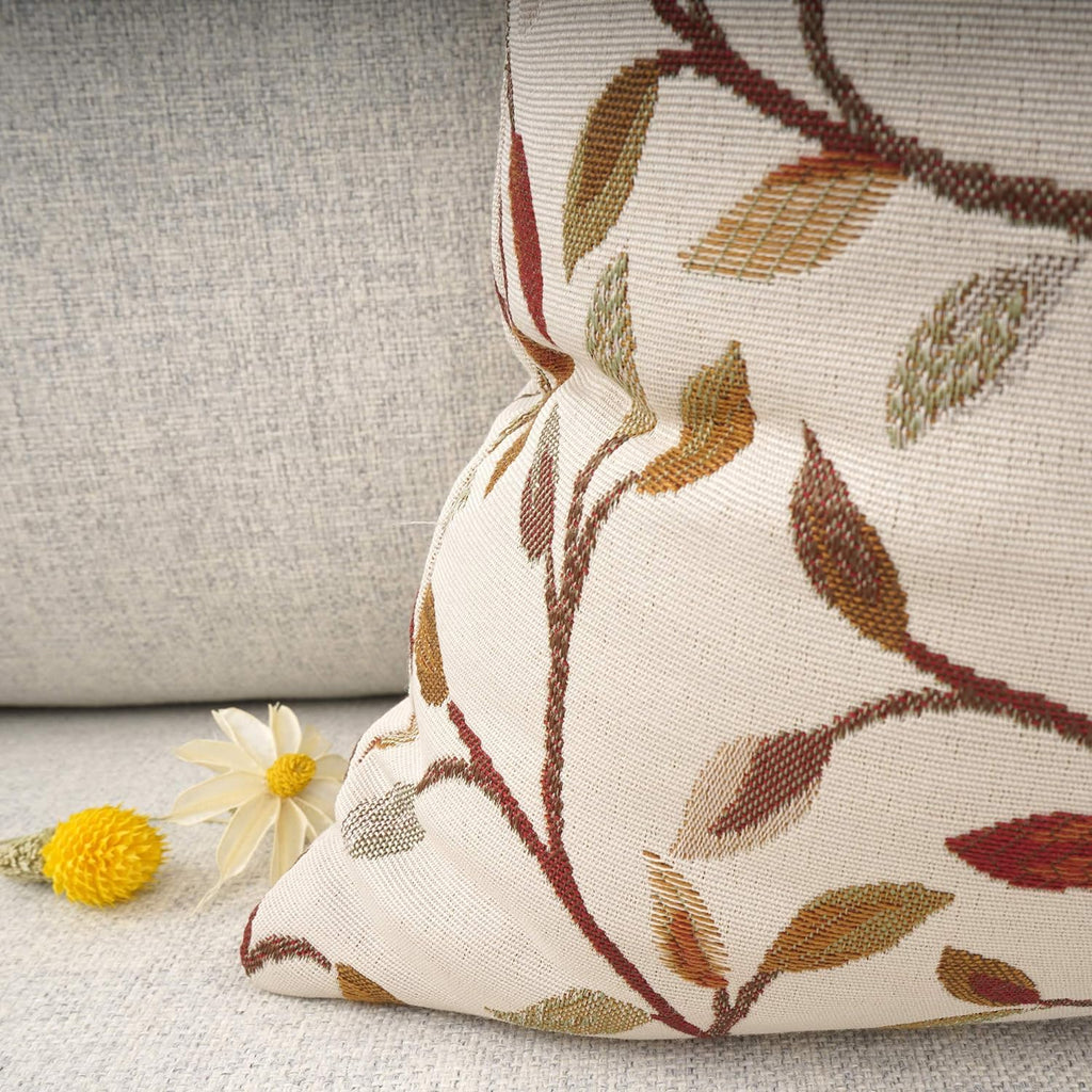 YOUR SMILE Farmhouse Oblong Rectangle Floral Chenille Embroidery Decorative Throw Pillow Case Cushion Cover Lumbar Pillowcase for Sofa 12 x 20 Inch, Brown Leaves