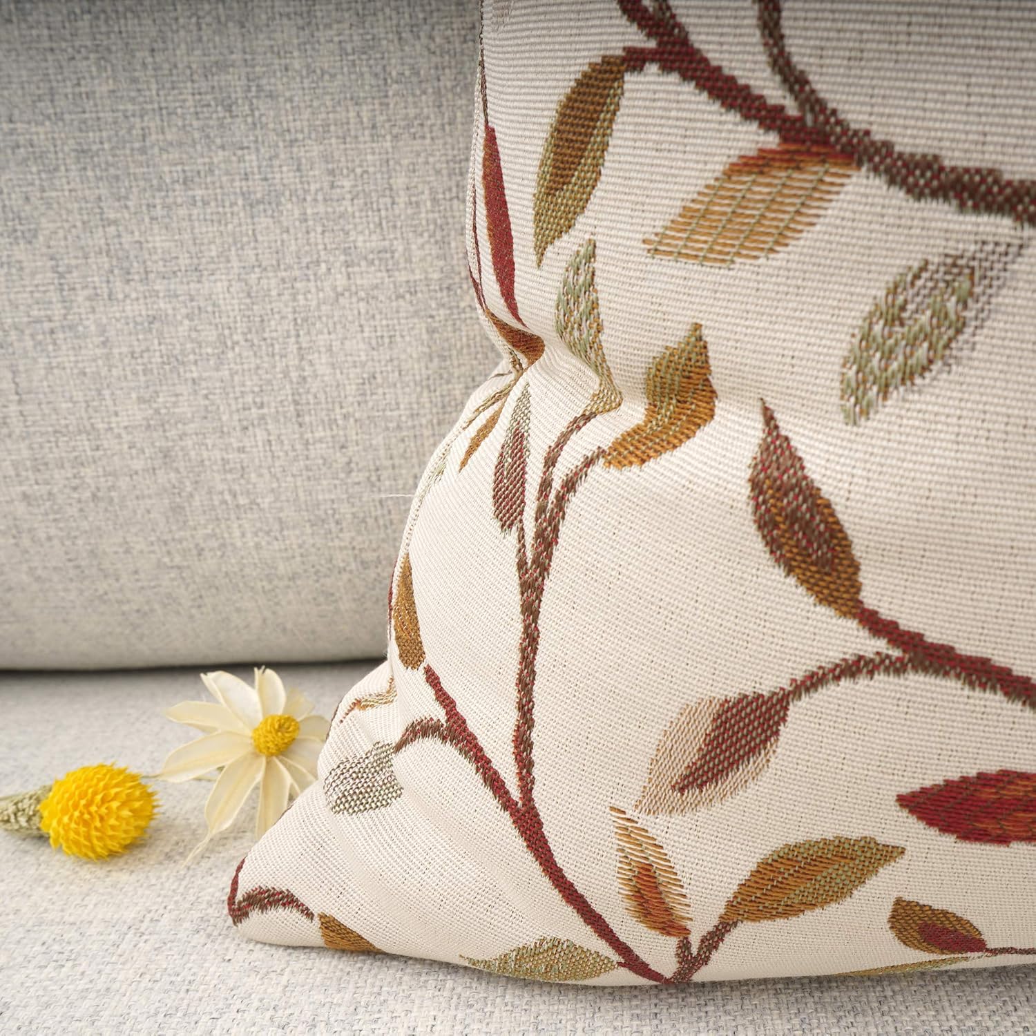 YOUR SMILE Classical Embroidery Jacquard Beige Leaf Pattern Square Decorative Throw Pillow Case Cushion Cover 18 x 18 inch