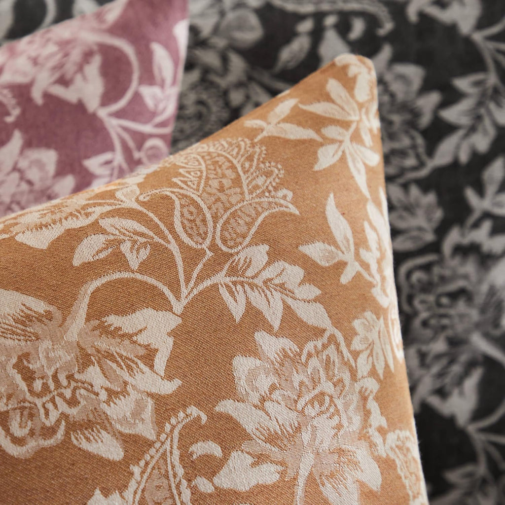 Floral Jacquard Throw Pillow Covers Set of 2, Background/Caramal 20x20 Inch, Farmhouse Decorative Cotton Caramal Cushion Covers for Sofa Bed Living Room Home Decor