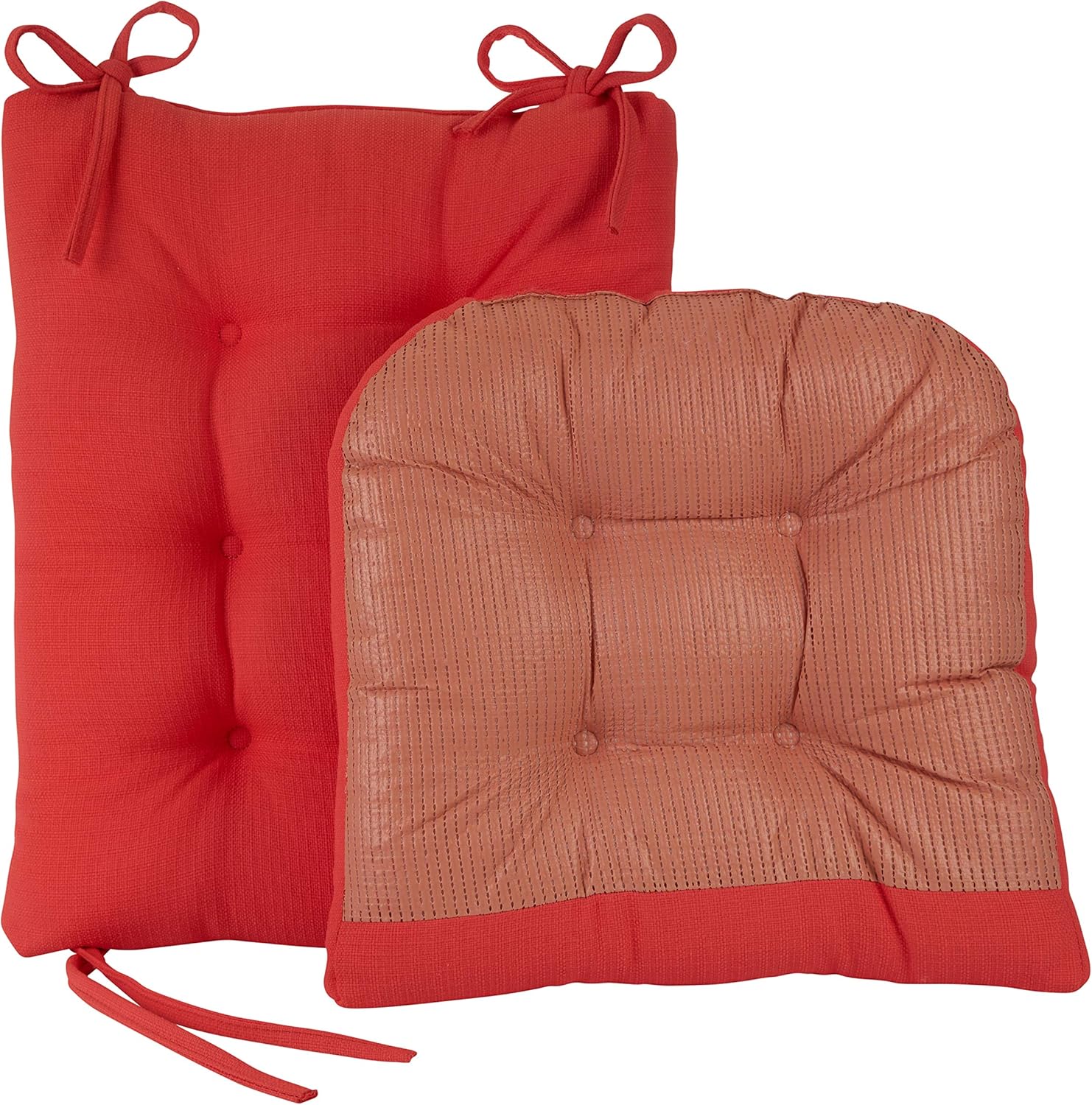 Klear Vu Omega Non-Slip Rocking Chair Cushion, Assembled in USA, Thick Tufted Design, Includes Seat Pad & Back Pillow with Ties, 17x17 Inches, 2-Piece Set, Solid Coral