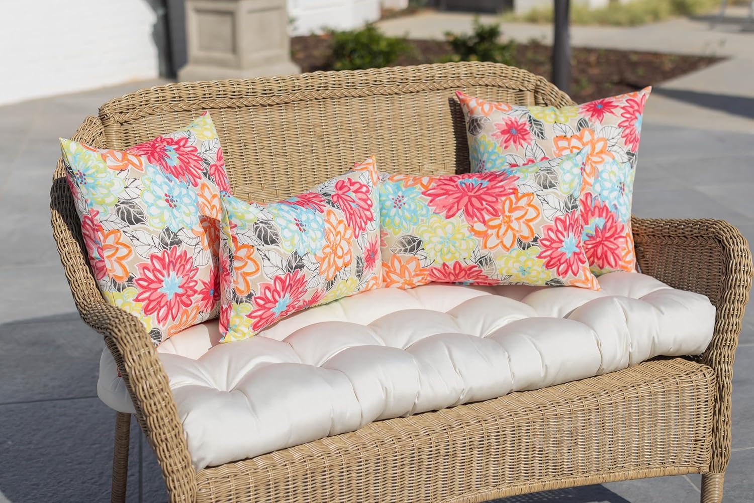 RSH Décor Set of 4 Outdoor Throw Pillows – 17"x17" Square Accent Cushions for Patio Furniture – Reversible, UV & Fade Resistant, Water-Repellent Polyester – Artistic Floral Design