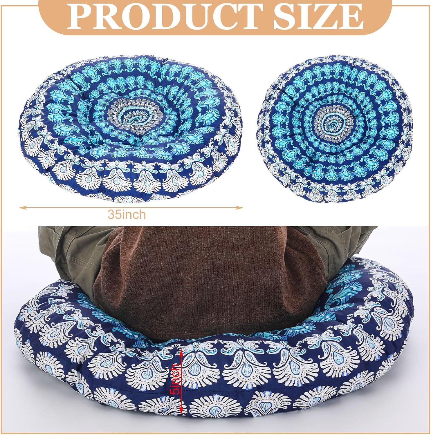 35" Large Mandala Floor Cushion Round Meditation Floor Pillow Cushion for Adults Oversized Playroom Pillows Reading Nook Big Pillow for Sitting Yoga Living Room Sofa Balcony