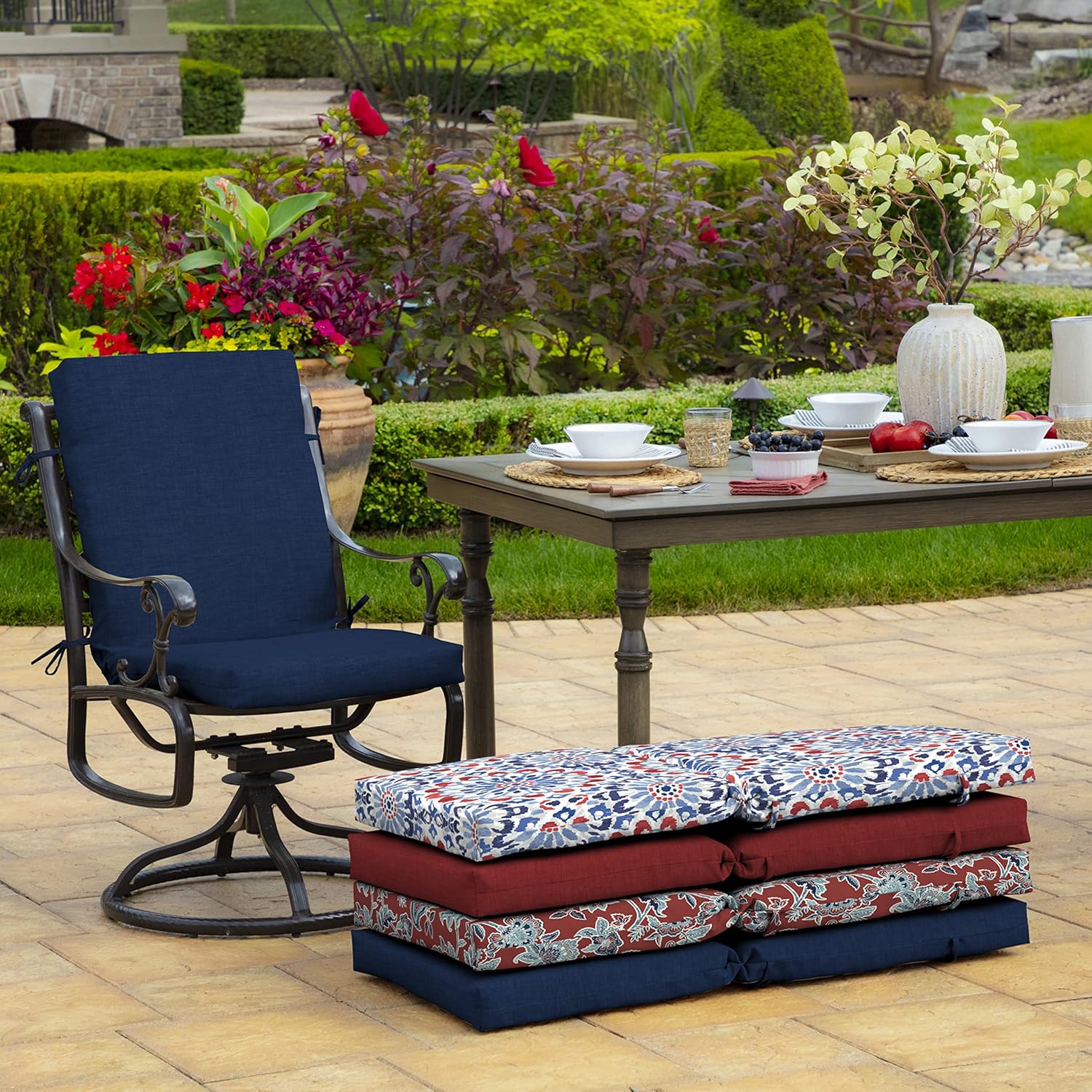 Arden Outdoor Midback Chair Cushion, 18 x 16.5, Sapphire Blue Leala