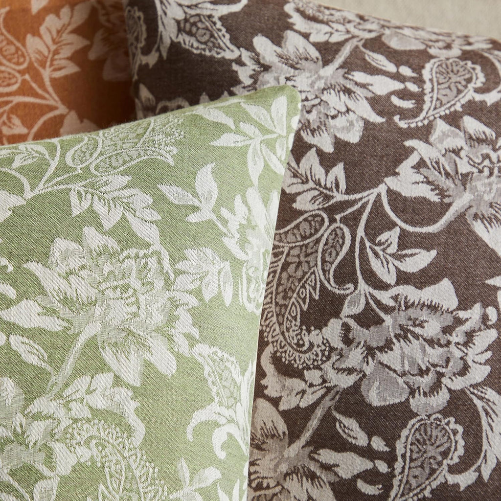 Floral Jacquard Throw Pillow Covers Set of 2, Background/Chocolate 22x22 Inch, Farmhouse Decorative Cotton Dark Brown Cushion Covers for Sofa Bed Living Room Home Decor