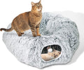 Donut Tunnel Bed for Indoor Cats, Plush Hideaway with Pom Toy, Cozy Cats Toy, Gray