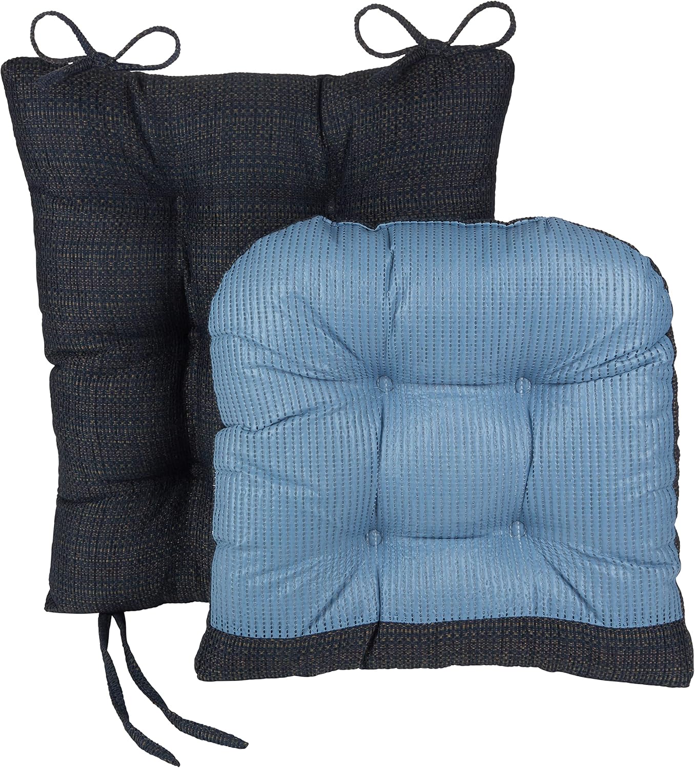 Klear Vu Omega Non-Slip Rocking Chair Cushion Set, Assembled in USA, Thick Padding & Tufted Design, Includes Seat Pad & Back Pillow with Ties, 17x17 Inches, 2-Piece Set, Tyson Navy