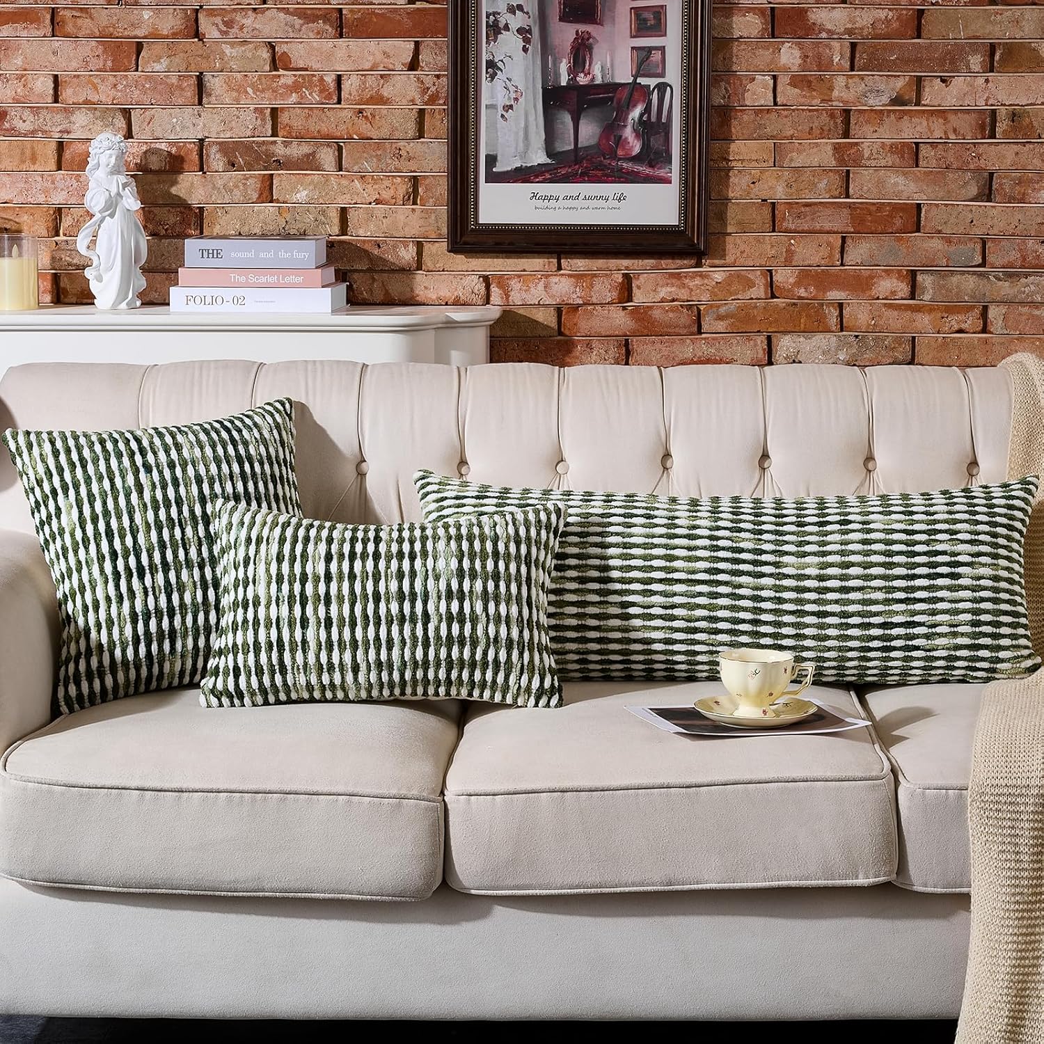 AmHoo Boho Chenille Pillow Cover Decorative Tufted Pillowcase for Couch Bed Sofa Bedroom Living Room Modern 18 x 18-Inch Sage Green