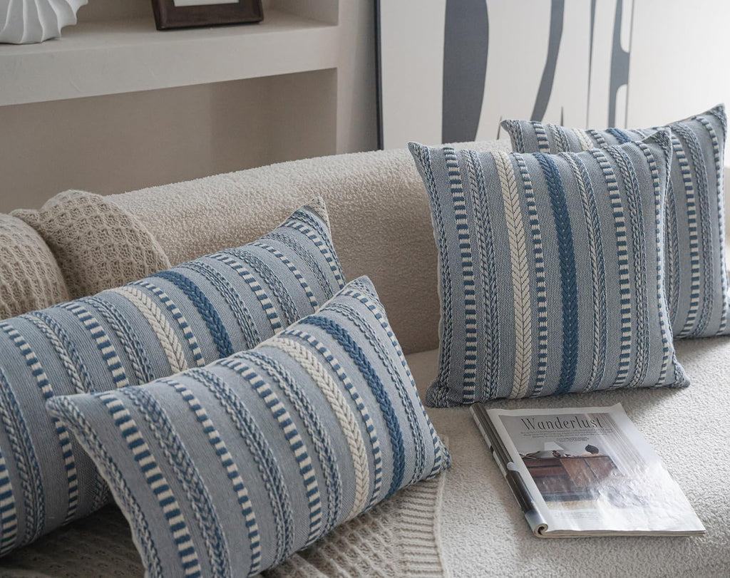 Boho Throw Pillow Covers 12x20 Inch Set of 2, Farmhouse Decorative Couch Pillow Cases, Blue Accent Pillows of Bed, Sofa Bedroom Living Room Home Decor Cushion Cover