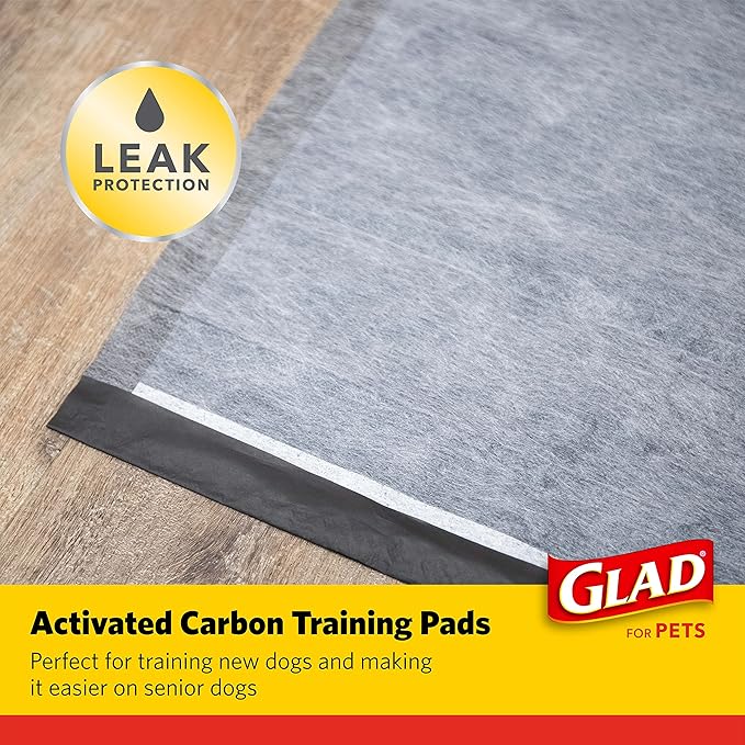 Glad for Pets Black Charcoal Puppy Pads - Super Absorbent Disposable Dog Pee Pads, Potty Training Pads, and Pet Supplies - Dog Pee Pads for Crate Training and Indoor Use 23" x 23" - 150 Count