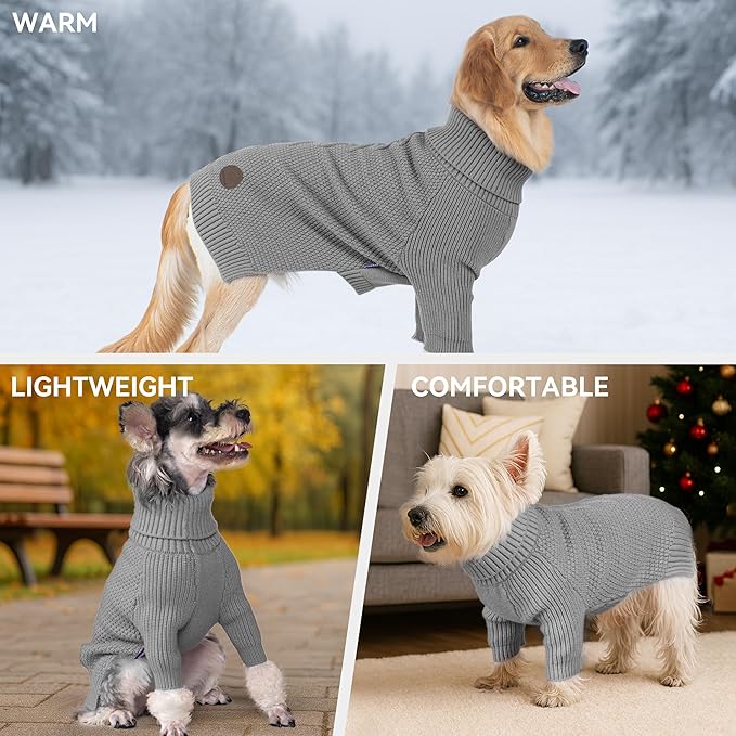 cyeollo 4XL Dog Sweater,Knitwear Pullover Sweaters Turtleneck Fall Winter Dog Clothes Sweaters for Large Dogs Male, Grey XXXXL