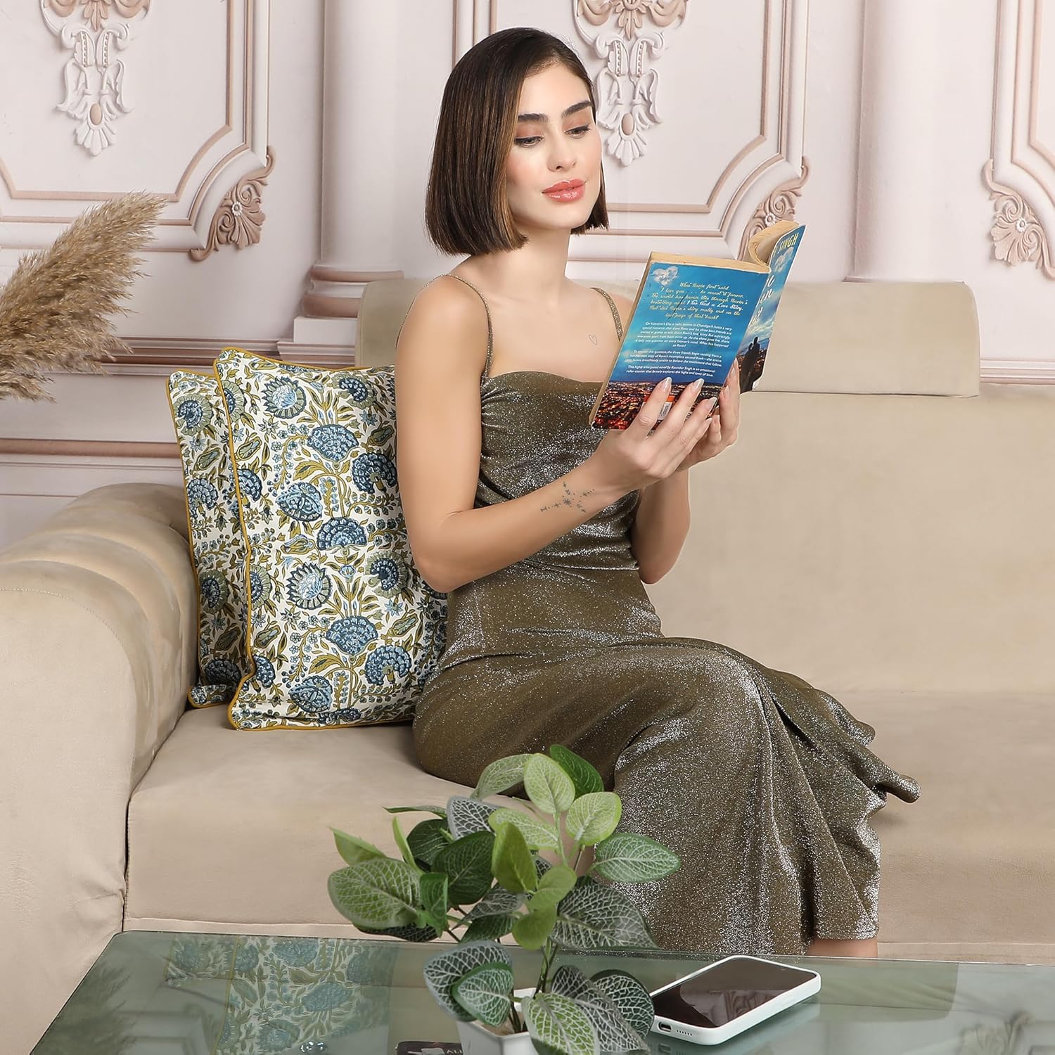 SheetKart Pure Cotton Throw Pillow Covers - Set of 2 - Hand Block Pure Cotton Printed Boho Decorative Pillow Covers - Cushion Covers for Living Room, Bohemian Theme, 17 x 17 Inches, Midnight Olive