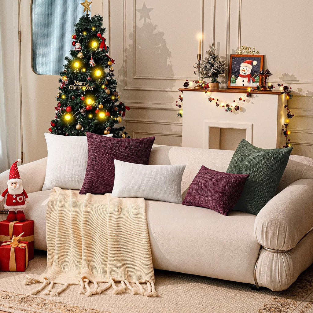 a moment Christmas Wine Red Chenille Throw Pillow Covers 16x16 Inch Pack of 2 Modern Decorative Throw Pillow Covers Farmhouse Cross Covers Home Decor for Sofa Bedroom Living Room